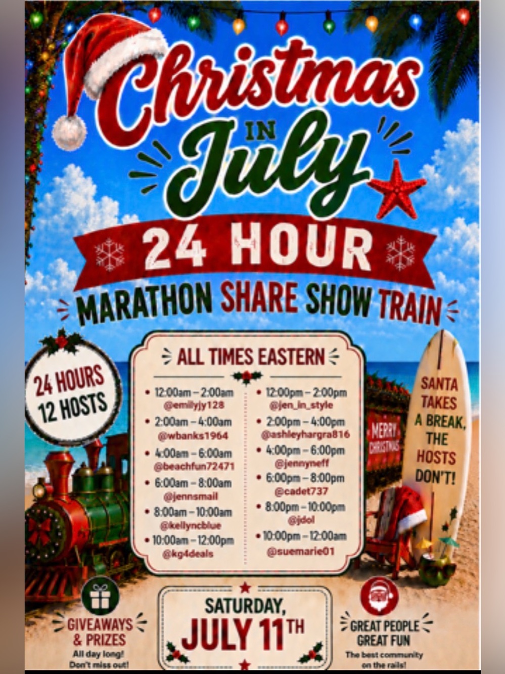 Christmas in July 24 Hour Marathon Share Show Train Poster - Blue/Red/Green